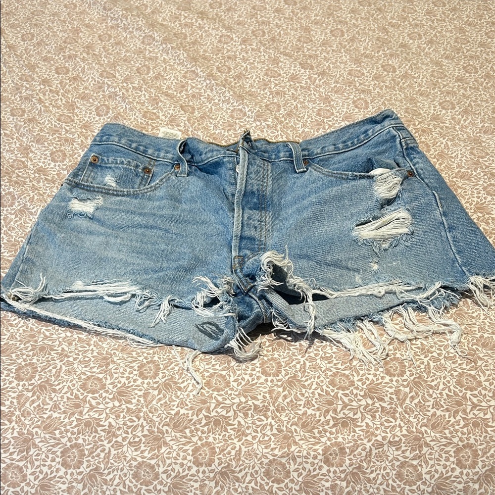 Levi's Blue Distressed Jean Shorts